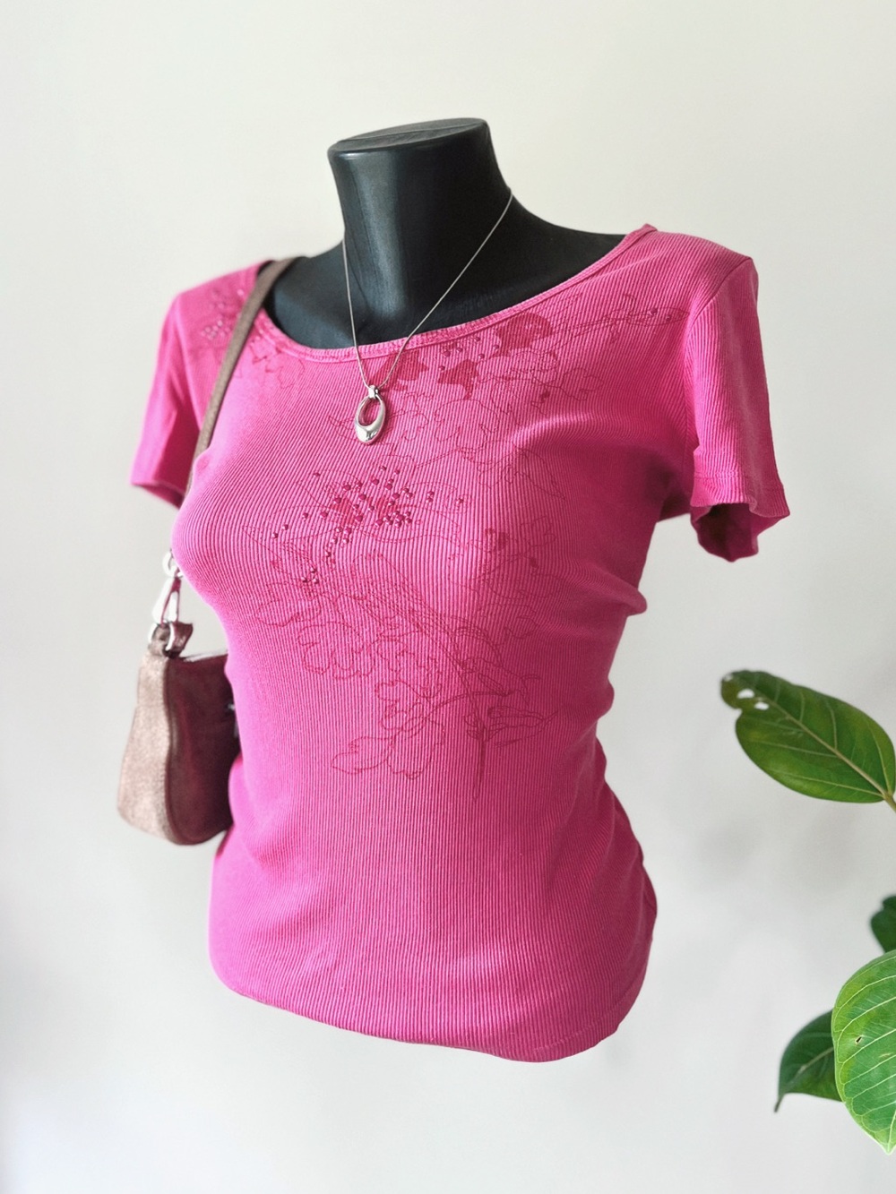 2002 Vintage Jessica | Pink Rhinestone Embroidered Floral Top